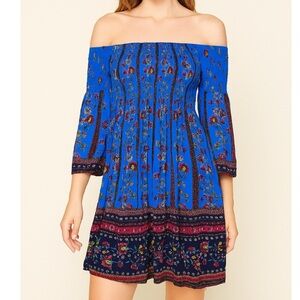 Altar'd State Flowy Dress blue BoHo long bell sleeve above the knee dress SZ M